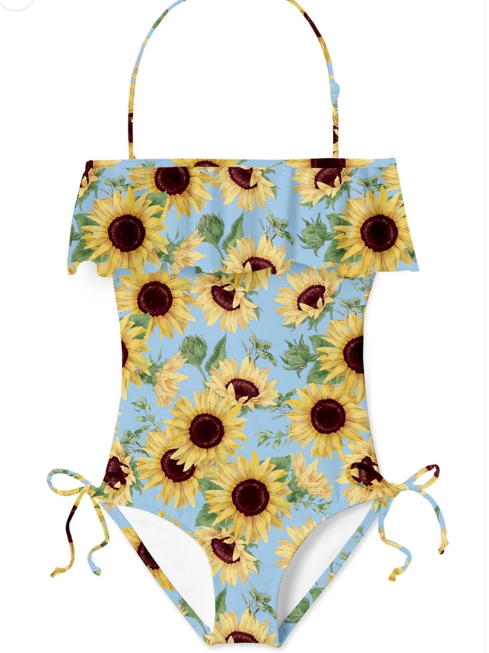 NWOT Stella Cove Blue Yellow Sunflower One-Piece Swimsuit Girls